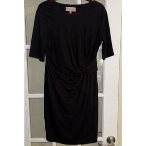 Philosophy Dress Faux Wrap Stretch Knit Black Ruching Short Sleeve Large